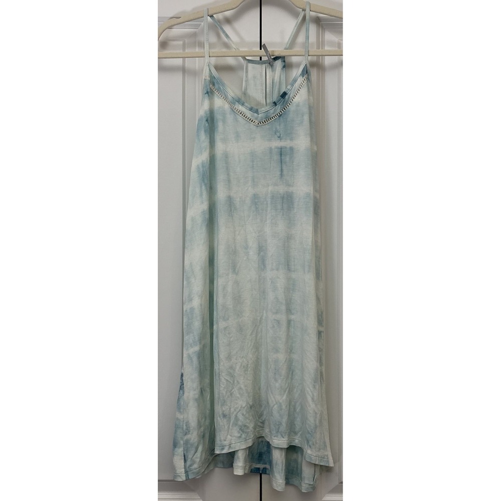 Color Thread Womens Tie Dye Sun Dress Light Blue V-Neck Sleeveless Summer S